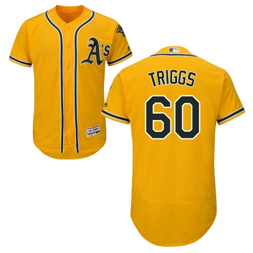Men's Majestic Oakland Athletics #60 Andrew Triggs Gold Flexbase Authentic Collection MLB Jersey