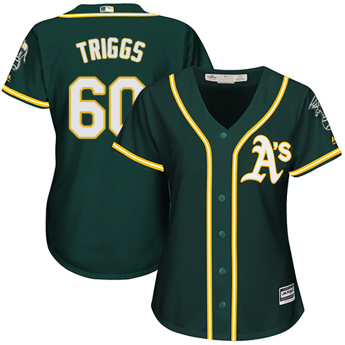 Women's Majestic Oakland Athletics #60 Andrew Triggs Authentic Green Alternate 1 Cool Base MLB Jersey