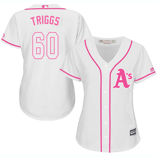 Women's Majestic Oakland Athletics #60 Andrew Triggs Authentic White Fashion Cool Base MLB Jersey