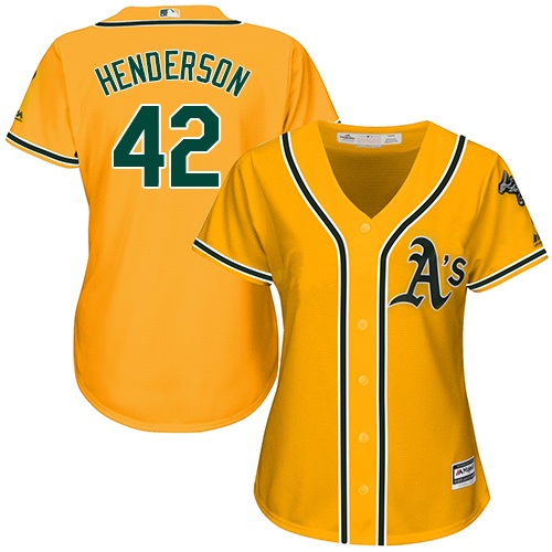 Women's Majestic Oakland Athletics #42 Dave Henderson Replica Gold Alternate 2 Cool Base MLB Jersey