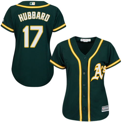 Women's Majestic Oakland Athletics #17 Glenn Hubbard Authentic Green Alternate 1 Cool Base MLB Jersey