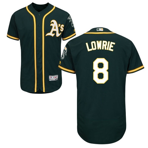 Men's Majestic Oakland Athletics #8 Jed Lowrie Green Alternate Flex Base Authentic Collection MLB Jersey