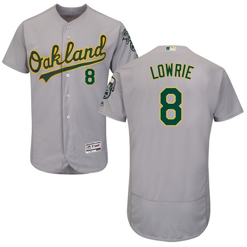 Men's Majestic Oakland Athletics #8 Jed Lowrie Grey Road Flex Base Authentic Collection MLB Jersey