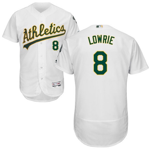 Men's Majestic Oakland Athletics #8 Jed Lowrie White Home Flex Base Authentic Collection MLB Jersey