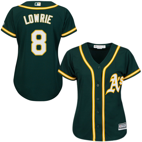 Women's Majestic Oakland Athletics #8 Jed Lowrie Authentic Green Alternate 1 Cool Base MLB Jersey