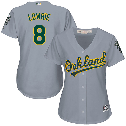 Women's Majestic Oakland Athletics #8 Jed Lowrie Authentic Grey Road Cool Base MLB Jersey
