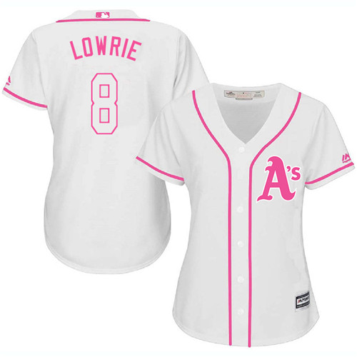 Women's Majestic Oakland Athletics #8 Jed Lowrie Authentic White Fashion Cool Base MLB Jersey