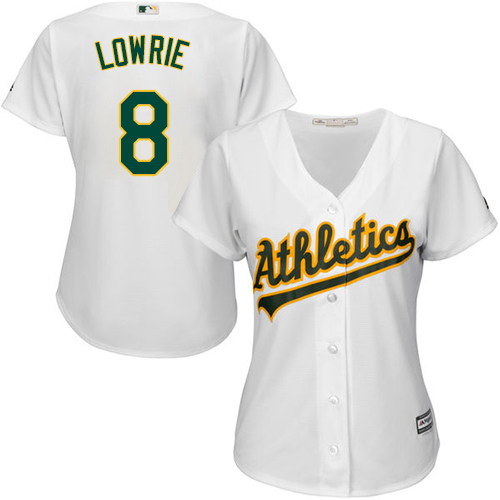 Women's Majestic Oakland Athletics #8 Jed Lowrie Authentic White Home Cool Base MLB Jersey