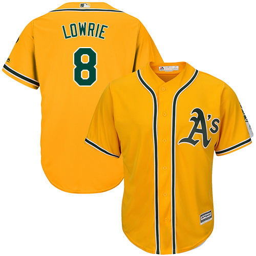 Youth Majestic Oakland Athletics #8 Jed Lowrie Authentic Gold Alternate 2 Cool Base MLB Jersey