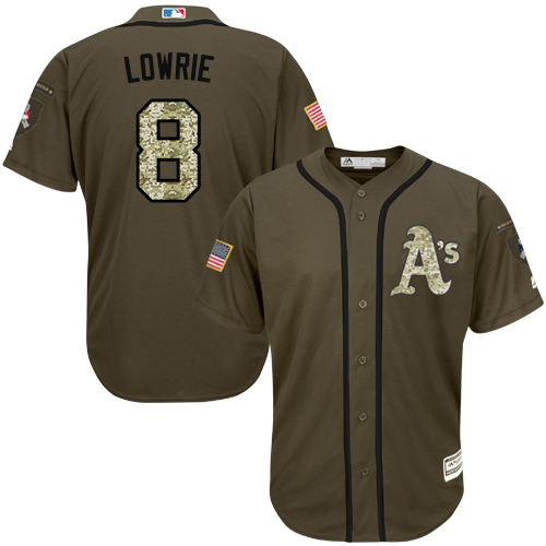 Youth Majestic Oakland Athletics #8 Jed Lowrie Authentic Green Salute to Service MLB Jersey