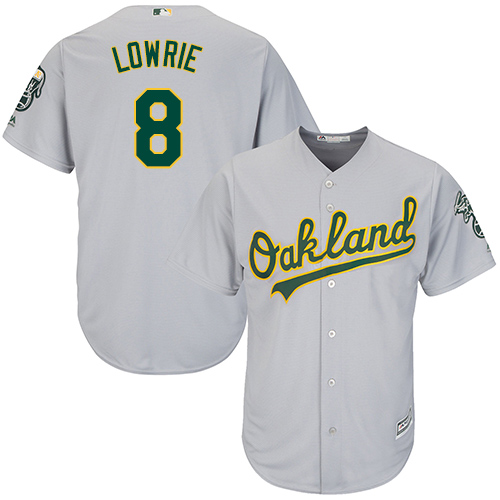 Youth Majestic Oakland Athletics #8 Jed Lowrie Authentic Grey Road Cool Base MLB Jersey