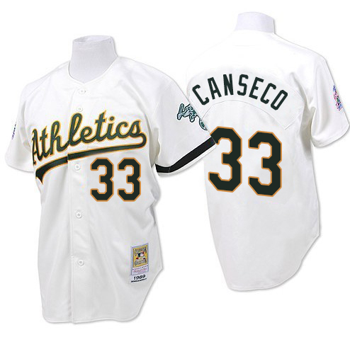 Men's Mitchell and Ness Oakland Athletics #33 Jose Canseco Authentic White Throwback MLB Jersey