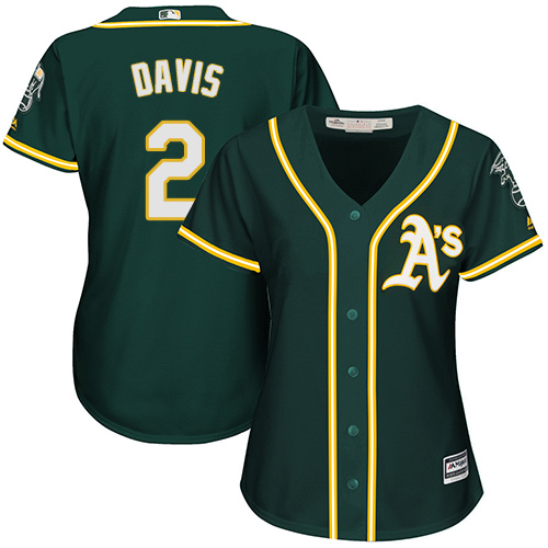 Women's Majestic Oakland Athletics #2 Khris Davis Authentic Green Alternate 1 Cool Base MLB Jersey