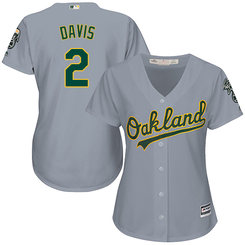 Women's Majestic Oakland Athletics #2 Khris Davis Authentic Grey Road Cool Base MLB Jersey