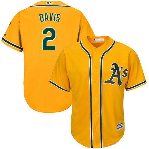 Youth Majestic Oakland Athletics #2 Khris Davis Authentic Gold Alternate 2 Cool Base MLB Jersey