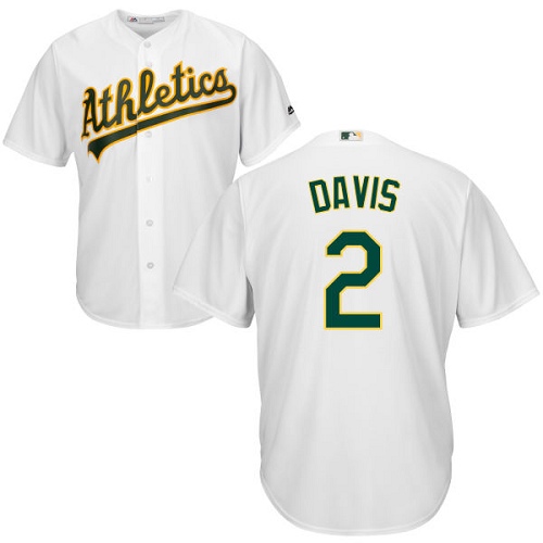 Youth Majestic Oakland Athletics #2 Khris Davis Authentic White Home Cool Base MLB Jersey