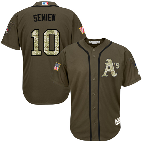 Men's Majestic Oakland Athletics #10 Marcus Semien Authentic Green Salute to Service MLB Jersey