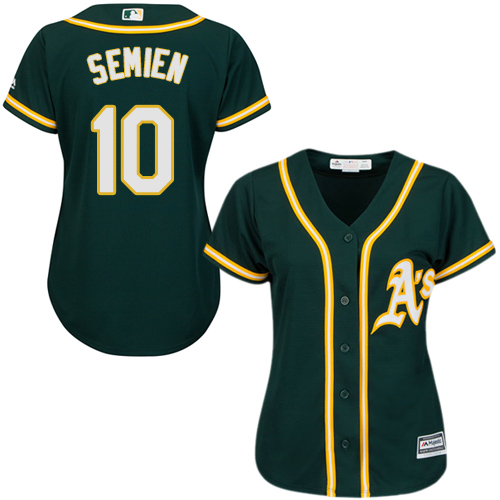 Women's Majestic Oakland Athletics #10 Marcus Semien Authentic Green Alternate 1 Cool Base MLB Jersey