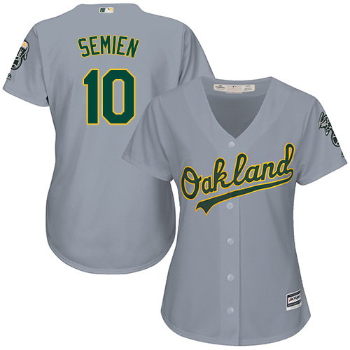 Women's Majestic Oakland Athletics #10 Marcus Semien Authentic Grey Road Cool Base MLB Jersey
