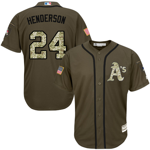 Men's Majestic Oakland Athletics #24 Rickey Henderson Authentic Green Salute to Service MLB Jersey
