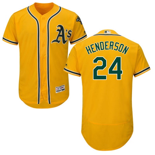 Men's Majestic Oakland Athletics #24 Rickey Henderson Gold Alternate Flex Base Authentic Collection MLB Jersey