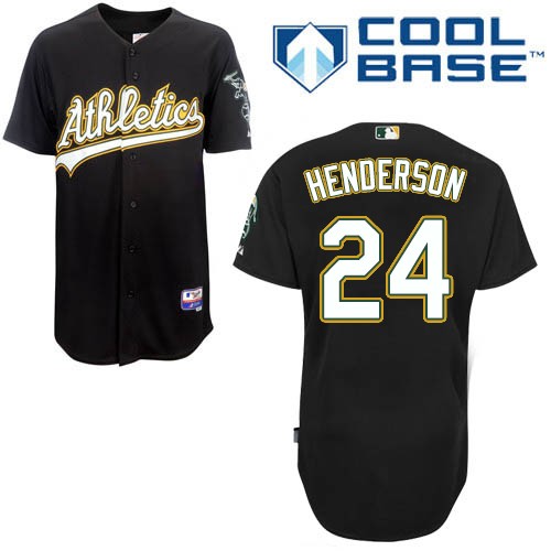Men's Majestic Oakland Athletics #24 Rickey Henderson Replica Black Cool Base MLB Jersey