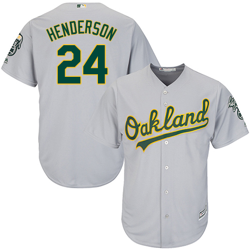 Men's Majestic Oakland Athletics #24 Rickey Henderson Replica Grey Road Cool Base MLB Jersey