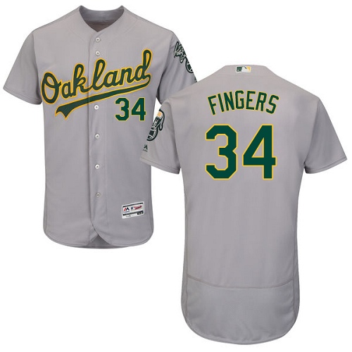 Men's Majestic Oakland Athletics #34 Rollie Fingers Grey Road Flex Base Authentic Collection MLB Jersey