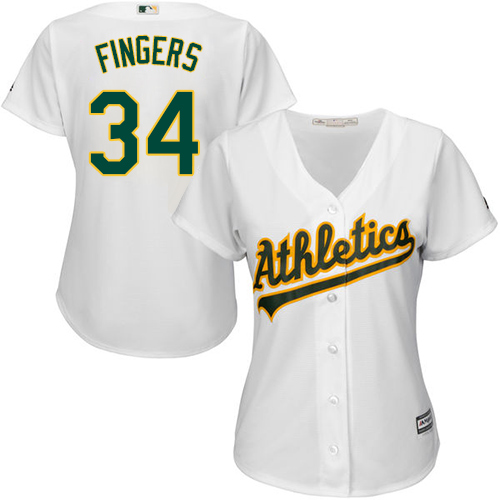 Women's Majestic Oakland Athletics #34 Rollie Fingers Replica White Home Cool Base MLB Jersey