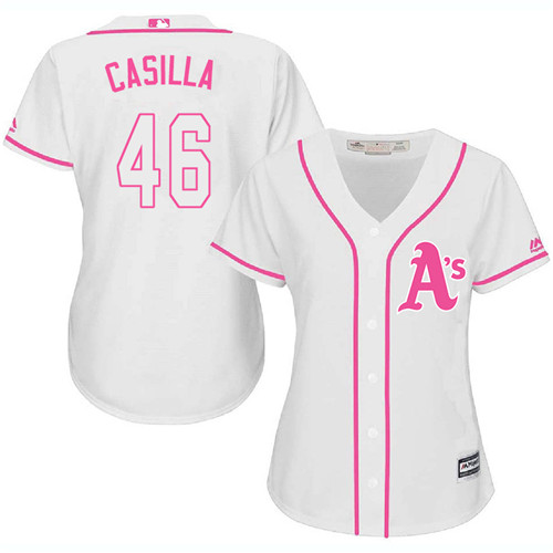 Women's Majestic Oakland Athletics #46 Santiago Casilla Authentic White Fashion Cool Base MLB Jersey