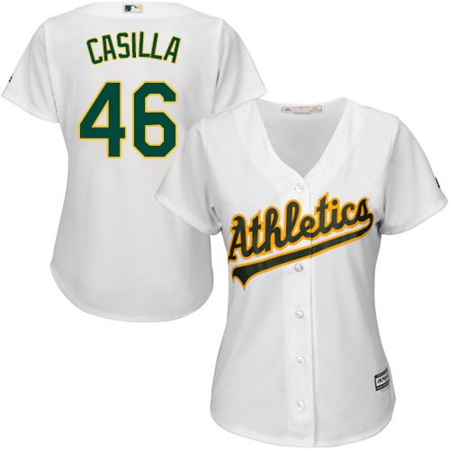 Women's Majestic Oakland Athletics #46 Santiago Casilla Replica White Home Cool Base MLB Jersey