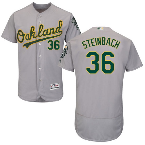 Men's Majestic Oakland Athletics #36 Terry Steinbach Grey Road Flex Base Authentic Collection MLB Jersey