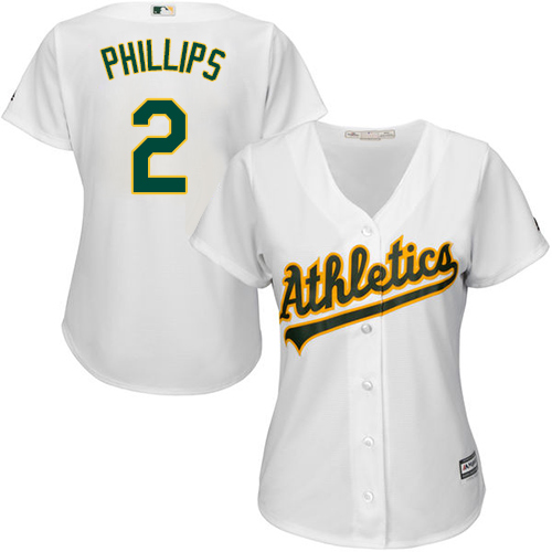 Women's Majestic Oakland Athletics #2 Tony Phillips Replica White Home Cool Base MLB Jersey