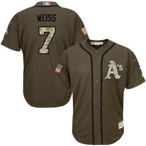 Men's Majestic Oakland Athletics #7 Walt Weiss Authentic Green Salute to Service MLB Jersey