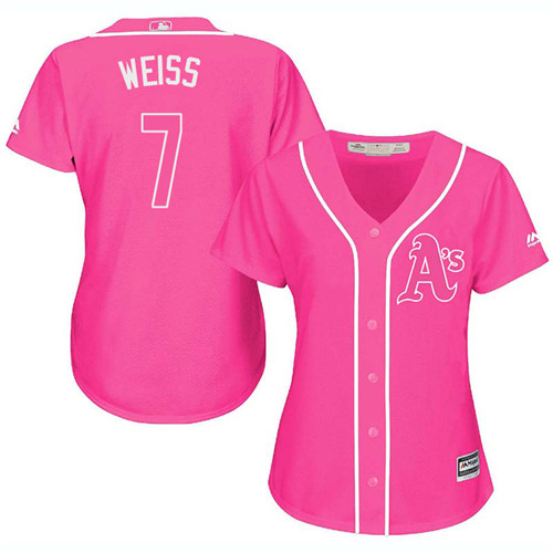 Women's Majestic Oakland Athletics #7 Walt Weiss Authentic Pink Fashion Cool Base MLB Jersey